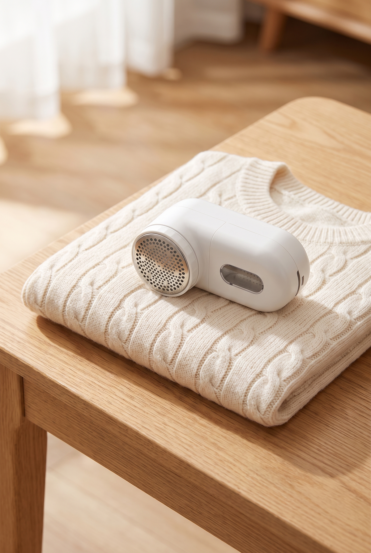 Fusselrasierer MINI auf gefaltetem Pullover